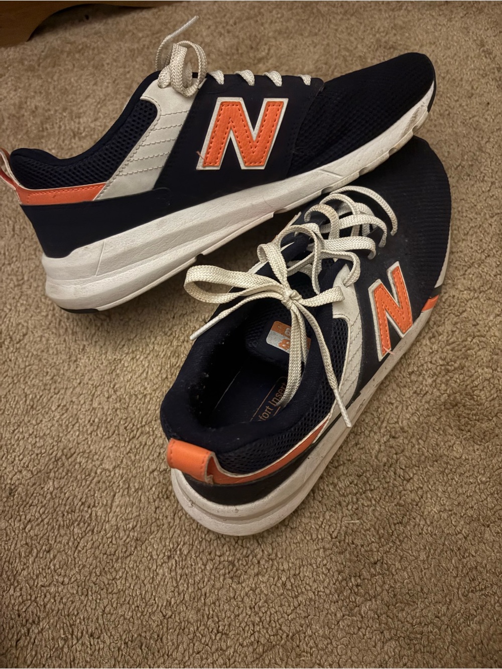 New Balance 009 Sneakers Navy Orange White Mens Athletic Shoes Size 10